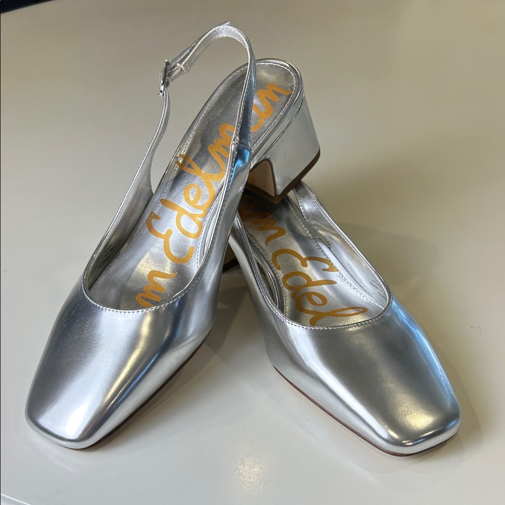 Sam Edelman Metallic Silver Sling back Heels